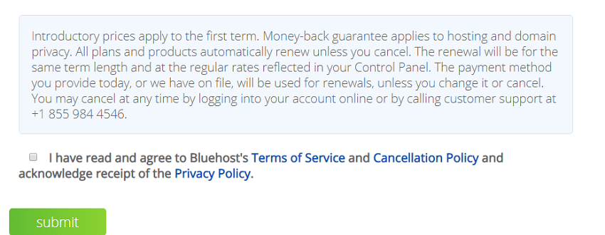 bluehost tos