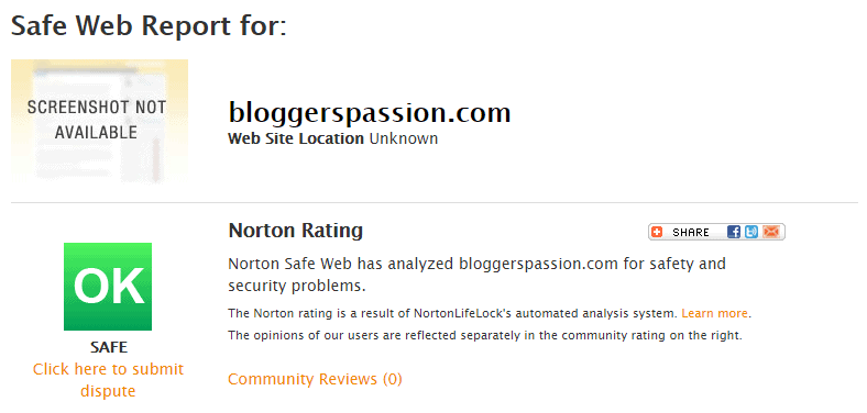 norton safe web results