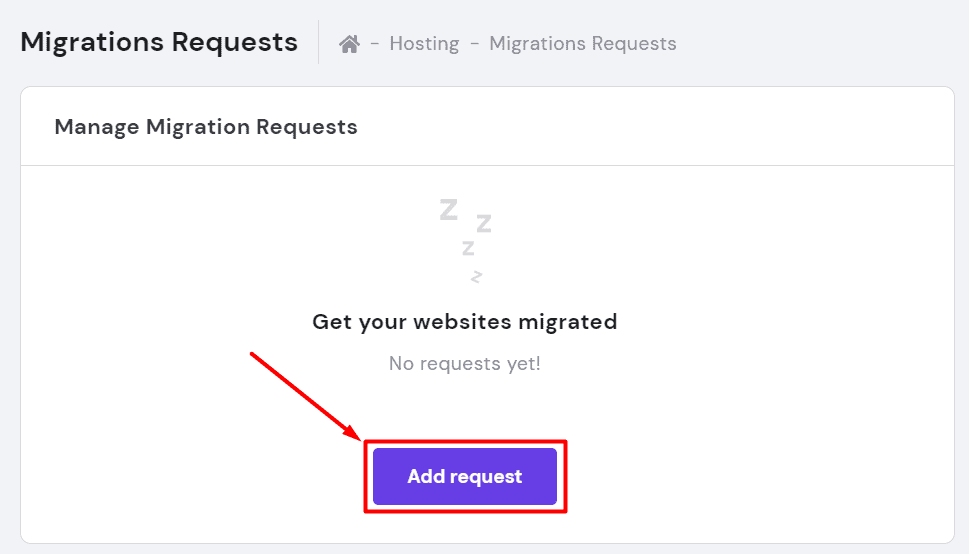 create a migration request in hostinger india
