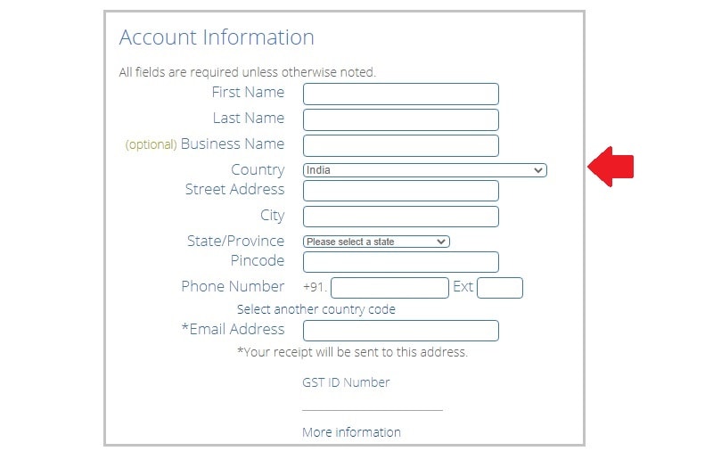 bluehost account information