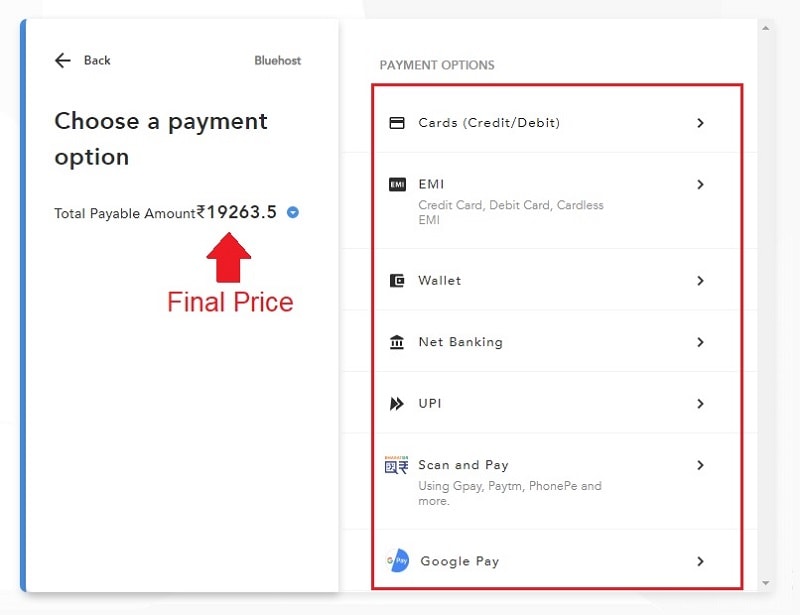 bluehost payment methods