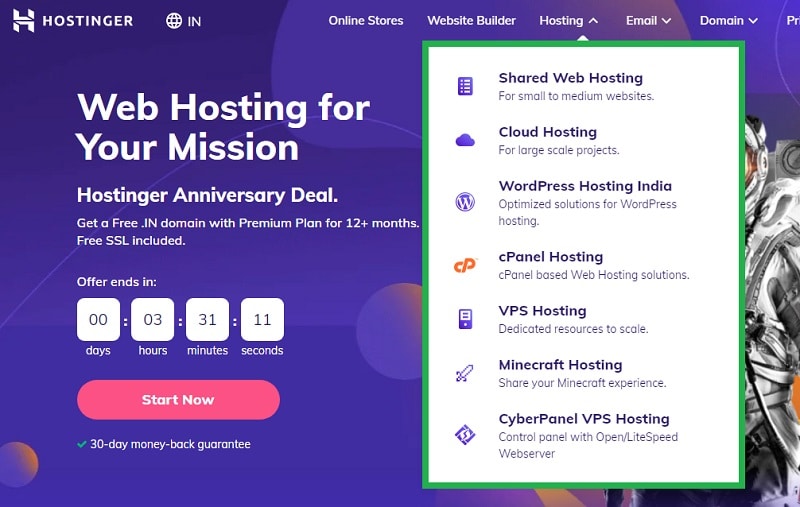 choose a web hosting plan on hostinger