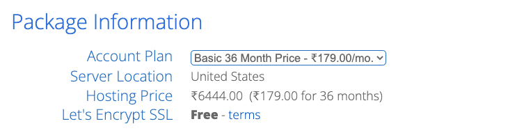 bluehost india package information