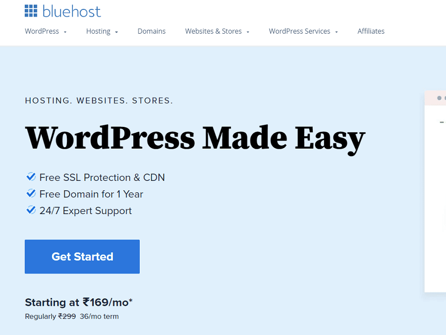 bluehost india wordpress hosting