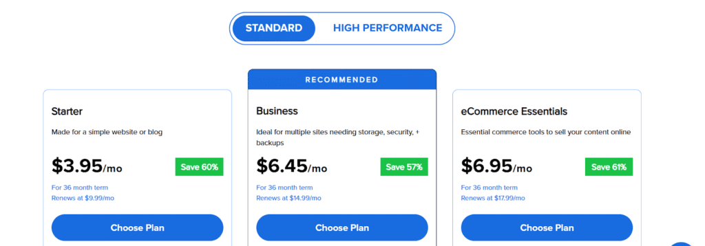 Bluehost Standard Plans
