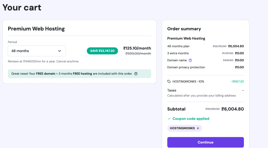 hostinger coupon code has been applied
