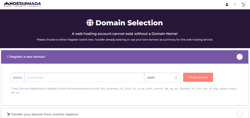 choosing one year free domain in hostarmada