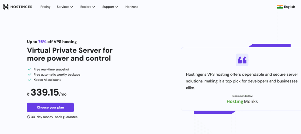 Step 1 visit hostinger VPS hosting plans official page