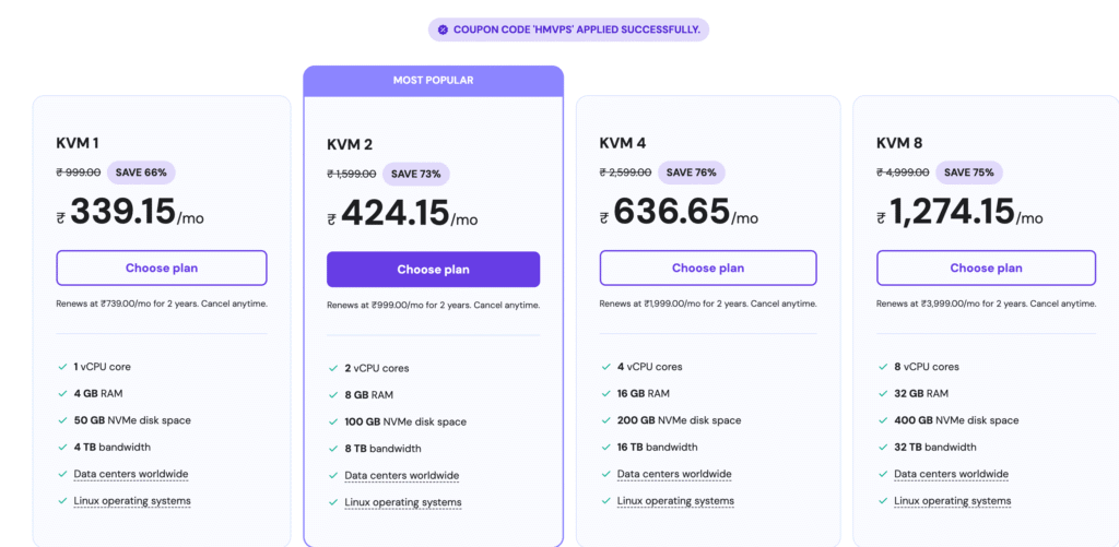Step 2 redeem a hostinger vps discount code