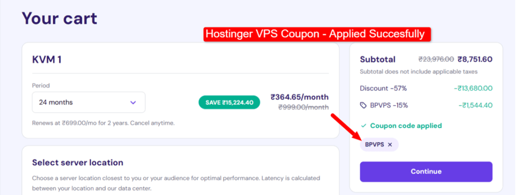 hostinger vps coupon has been applied successfully