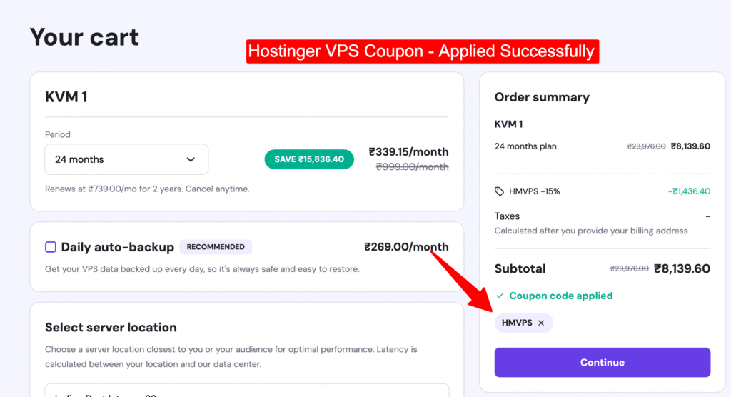 hostinger vps coupon has been applied successfully